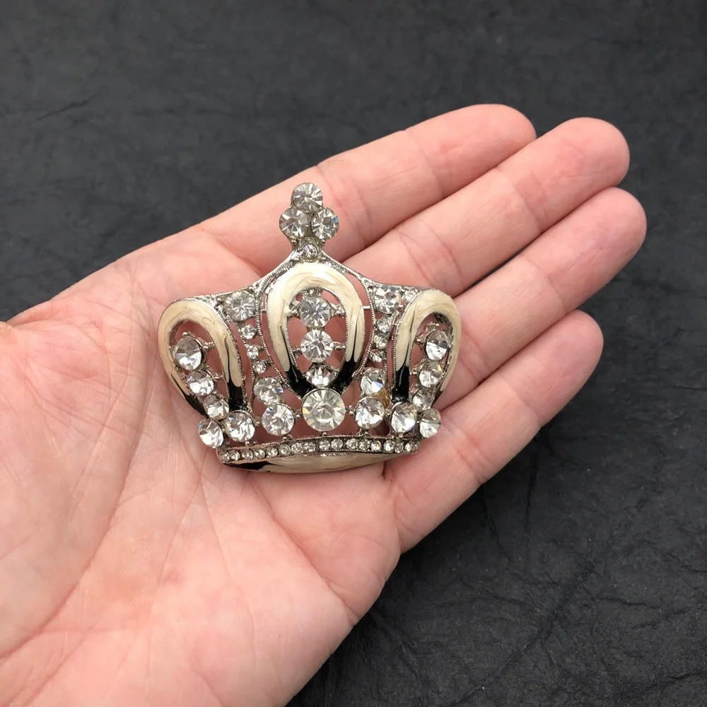 Large Enamel Painted Rhinestone Bling Crown Pin